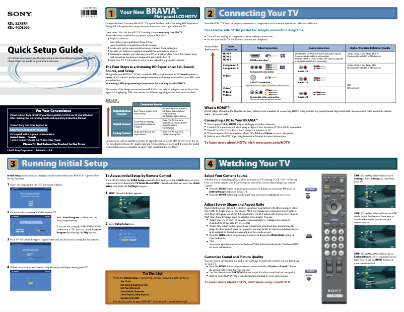 Page n°1 - Guide d'installation Sony Bravia KDL-40D3000