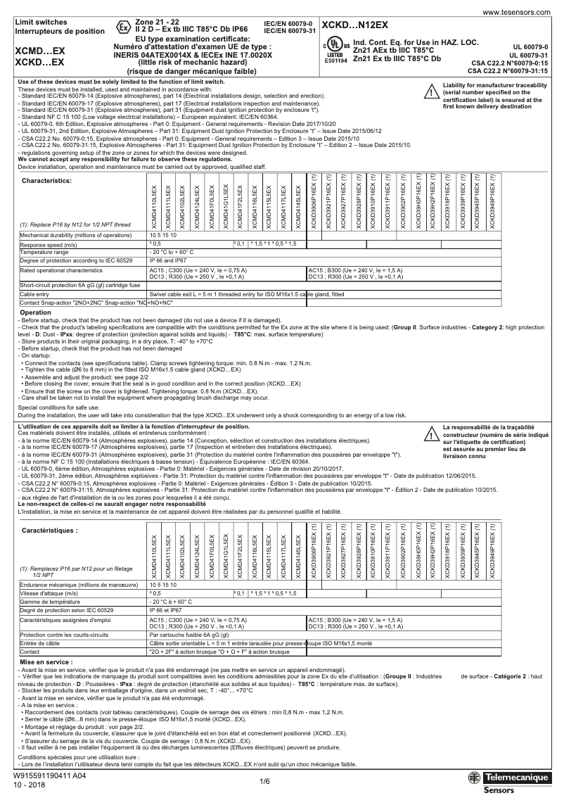 Page n°1 - Manuel utilisateur Schneider XCMD4111L5EX