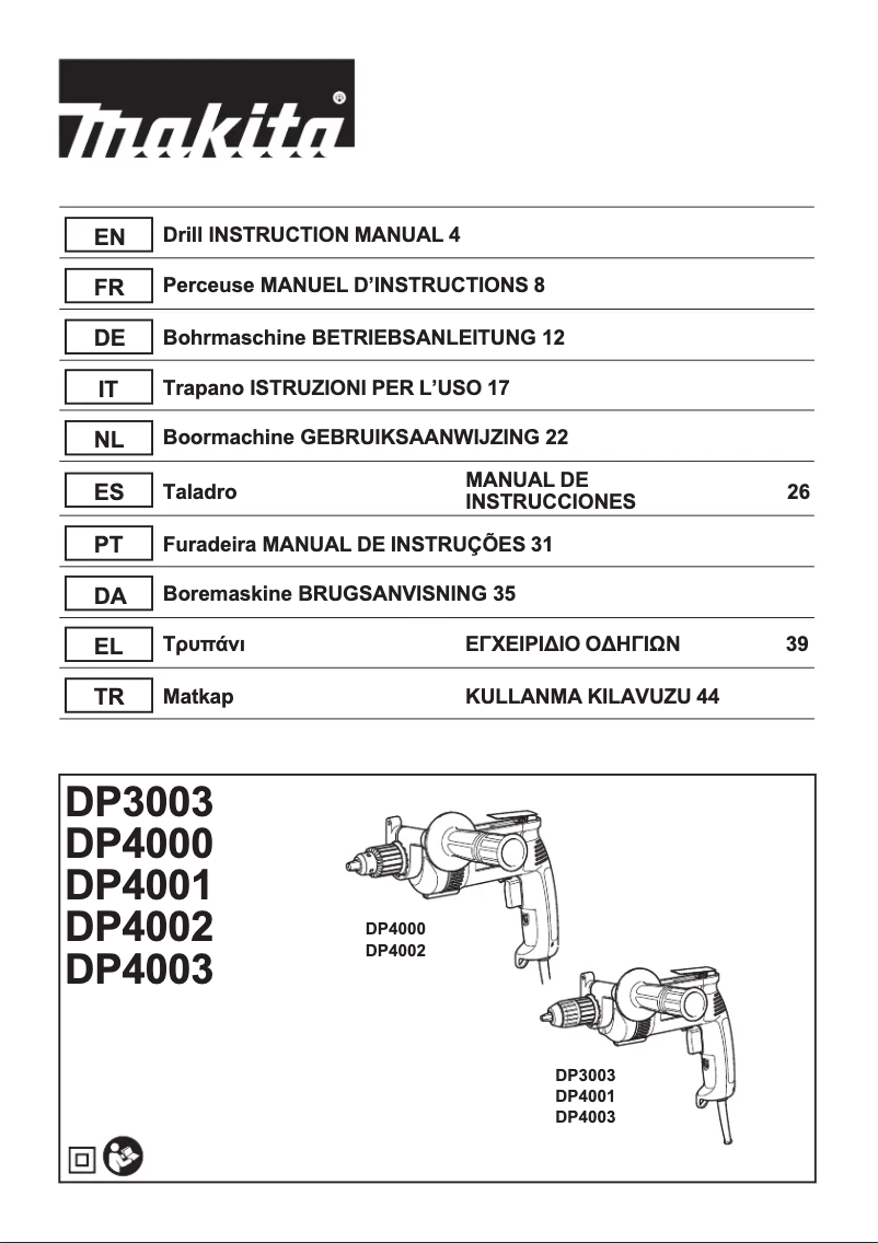 Page 1 de la notice Manuel utilisateur Makita DP4001