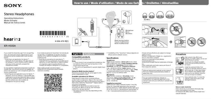 Page n°1 - Manuel utilisateur Sony IER-H500A
