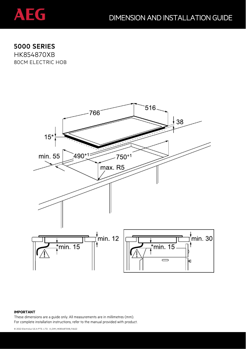 Page 1 de la notice Dessin technique AEG HK854870XB