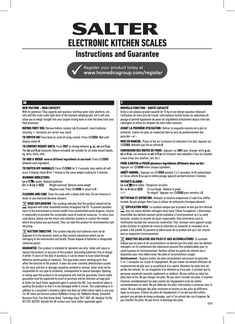 Image de la première page du manuel de l'appareil 1079 WHDR