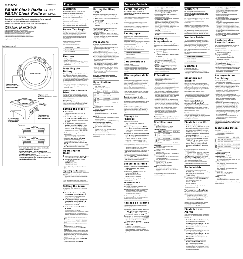 Image de la première page du manuel de l'appareil ICF-C217L
