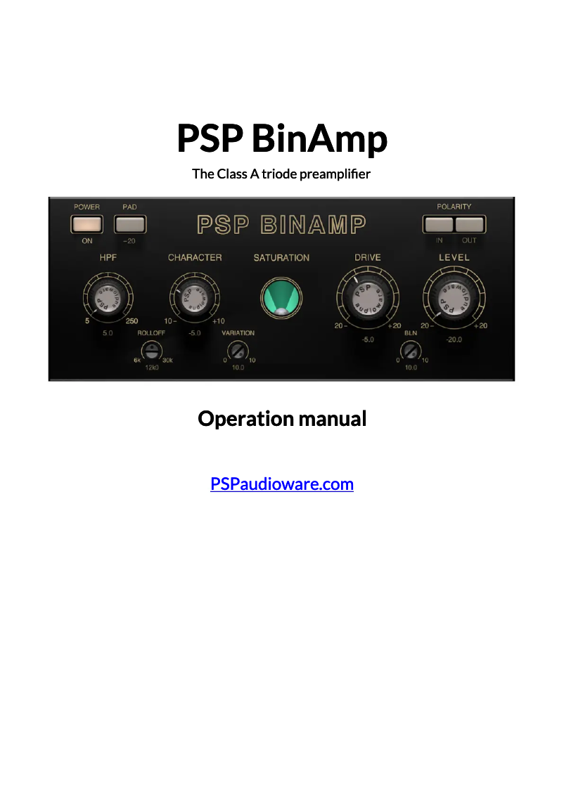 Page n°1 - Manuel utilisateur PSP Audioware PSP BinAmp