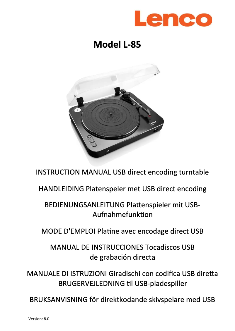 Page n°1 - Manuel utilisateur Lenco L-85