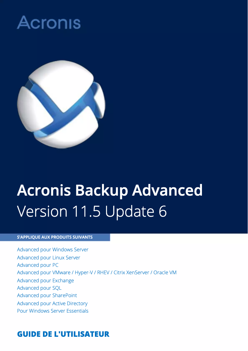 Image de la première page du manuel de l'appareil Backup Advanced for Exchange