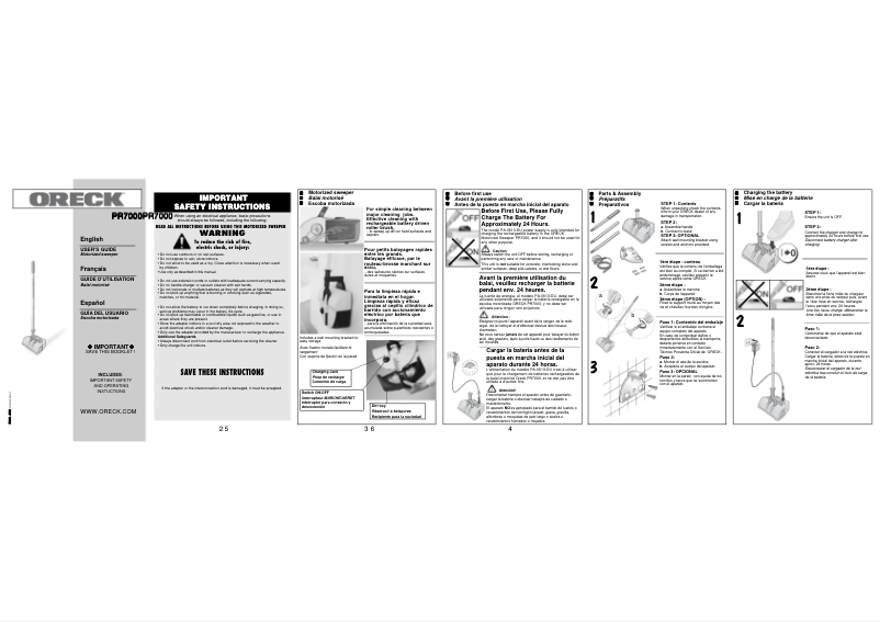 Page n°1 - Manuel utilisateur Oreck CordFree ElectricBroom PR7000