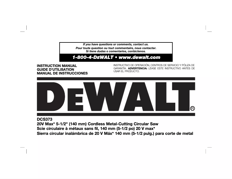 Page n°1 - Manuel utilisateur DeWalt DCS373
