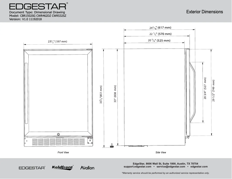 Page 1 de la notice Fiche technique EdgeStar CBR1502SG