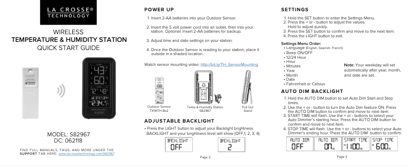 Page n°1 - Guide de démarrage rapide La Crosse Technology S82967