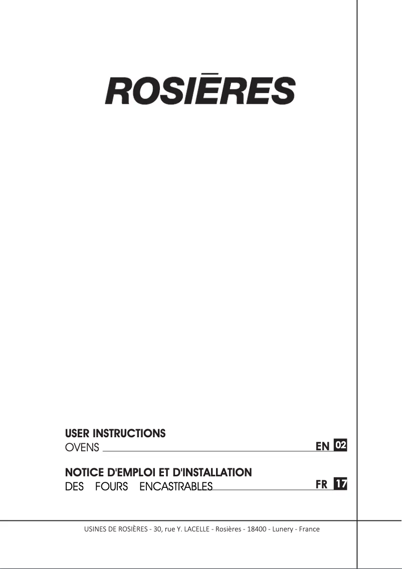 Page 1 de la notice Manuel utilisateur Rosieres RFC3O5871PN