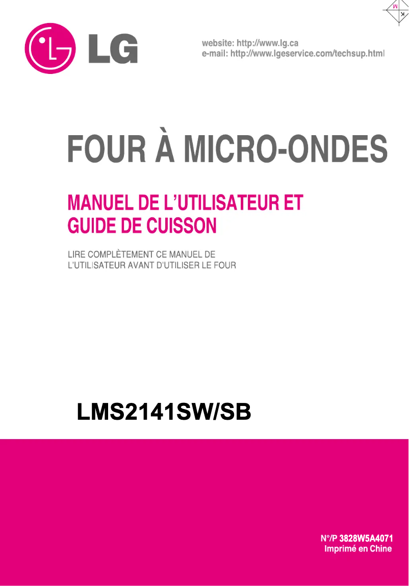 Page 1 de la notice Manuel utilisateur LG LMS2141SB