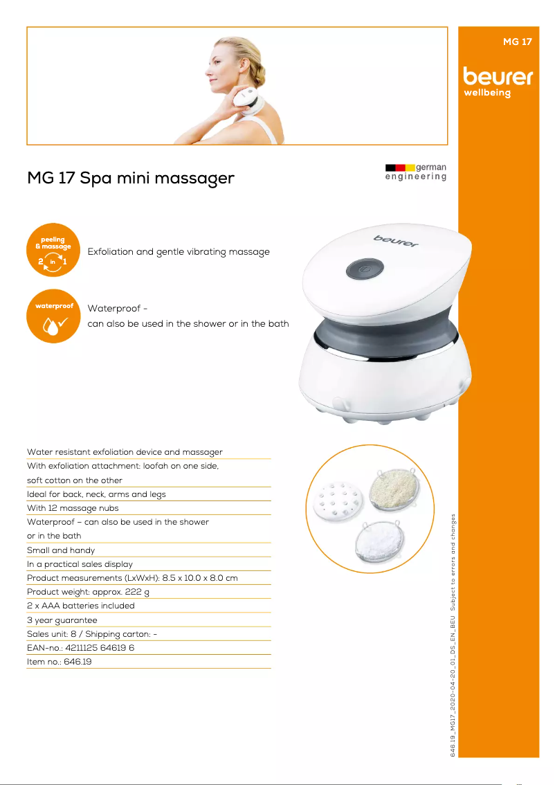 Page n°1 - Fiche technique Beurer MG 17