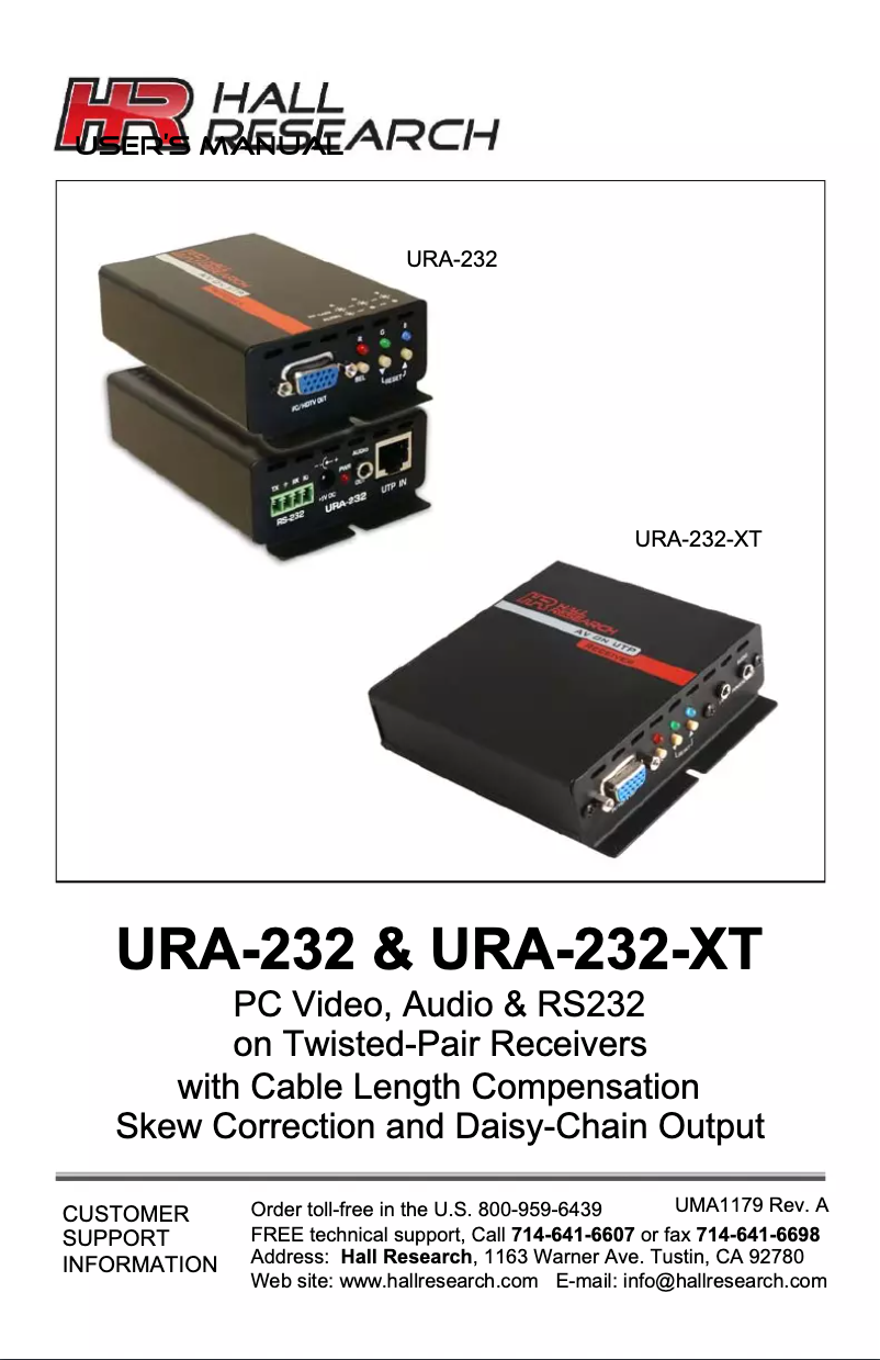 Page 1 de la notice Manuel utilisateur Hall Research URA-232