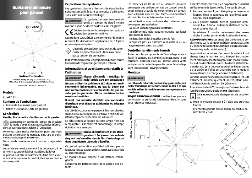 Page n°1 - Manuel utilisateur LightZone GT-LCFP-01