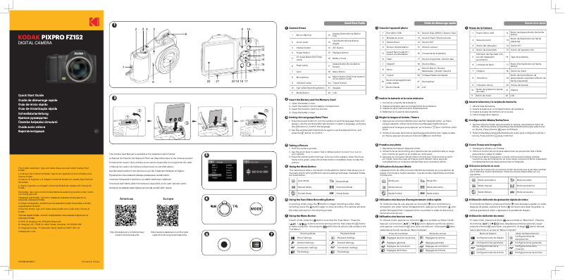 Page 1 de la notice Guide de démarrage rapide Kodak PIXPRO FZ152