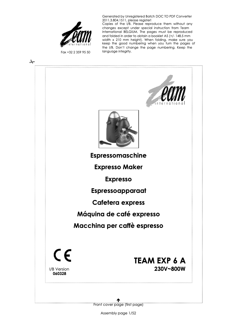 Page 1 de la notice Manuel utilisateur Team EXP 6 A