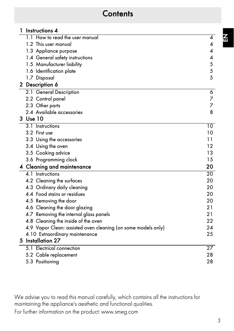 Página 1 del manual Manual de usuario Smeg DOSFA38X