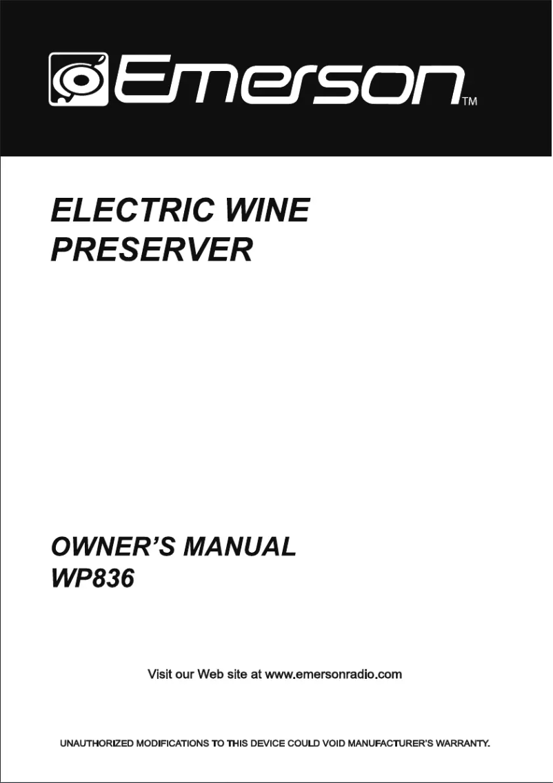 Page 1 de la notice Manuel utilisateur Emerson WP836
