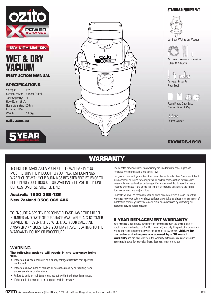Image de la première page du manuel de l'appareil PXVWDS-1818