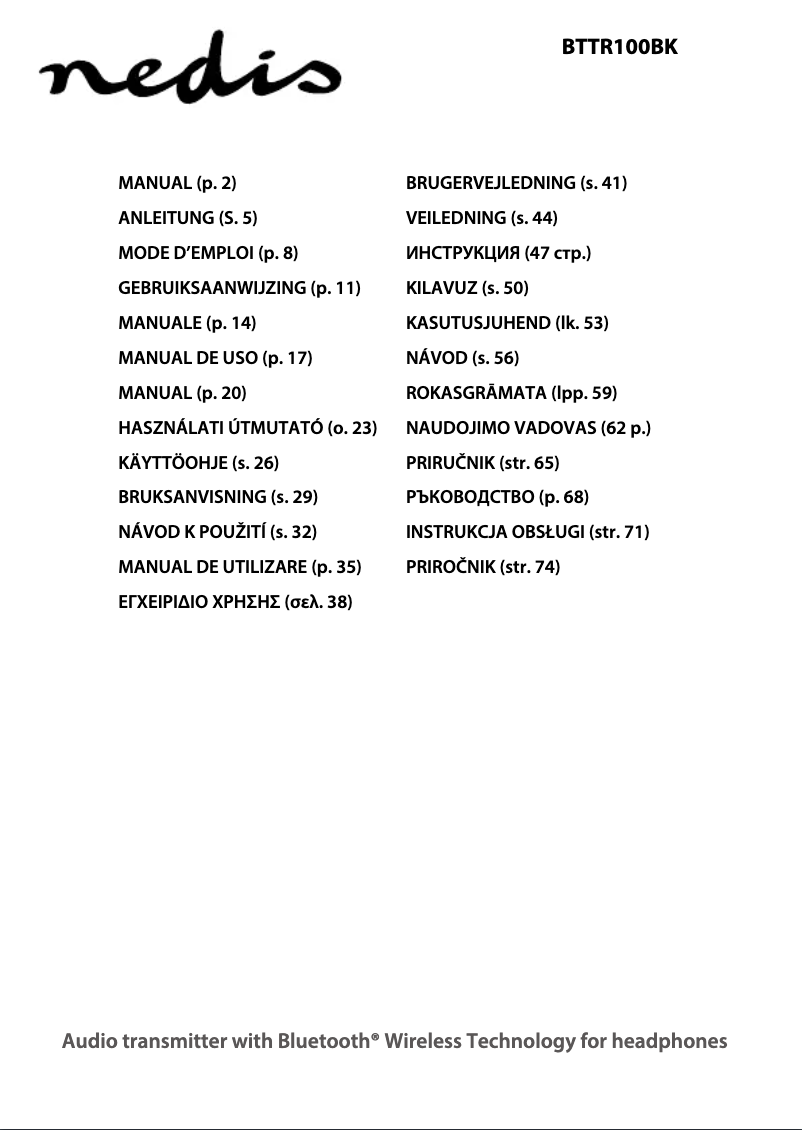 Page 1 de la notice Manuel utilisateur Nedis BTTR100BK