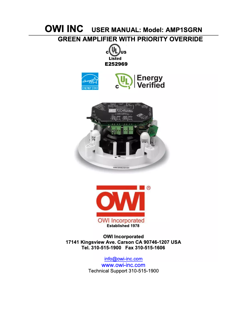 Page 1 de la notice Manuel utilisateur OWI AMP1SGRN
