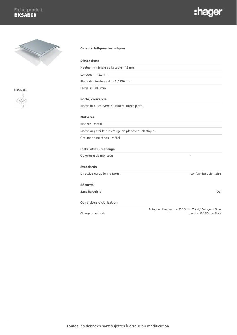 Image de la première page du manuel de l'appareil BKSAB00