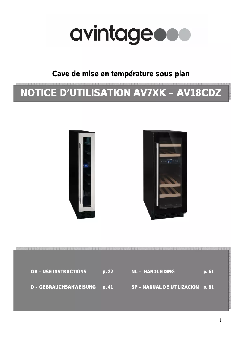 Page 1 de la notice Manuel utilisateur Avintage AV7X-IX