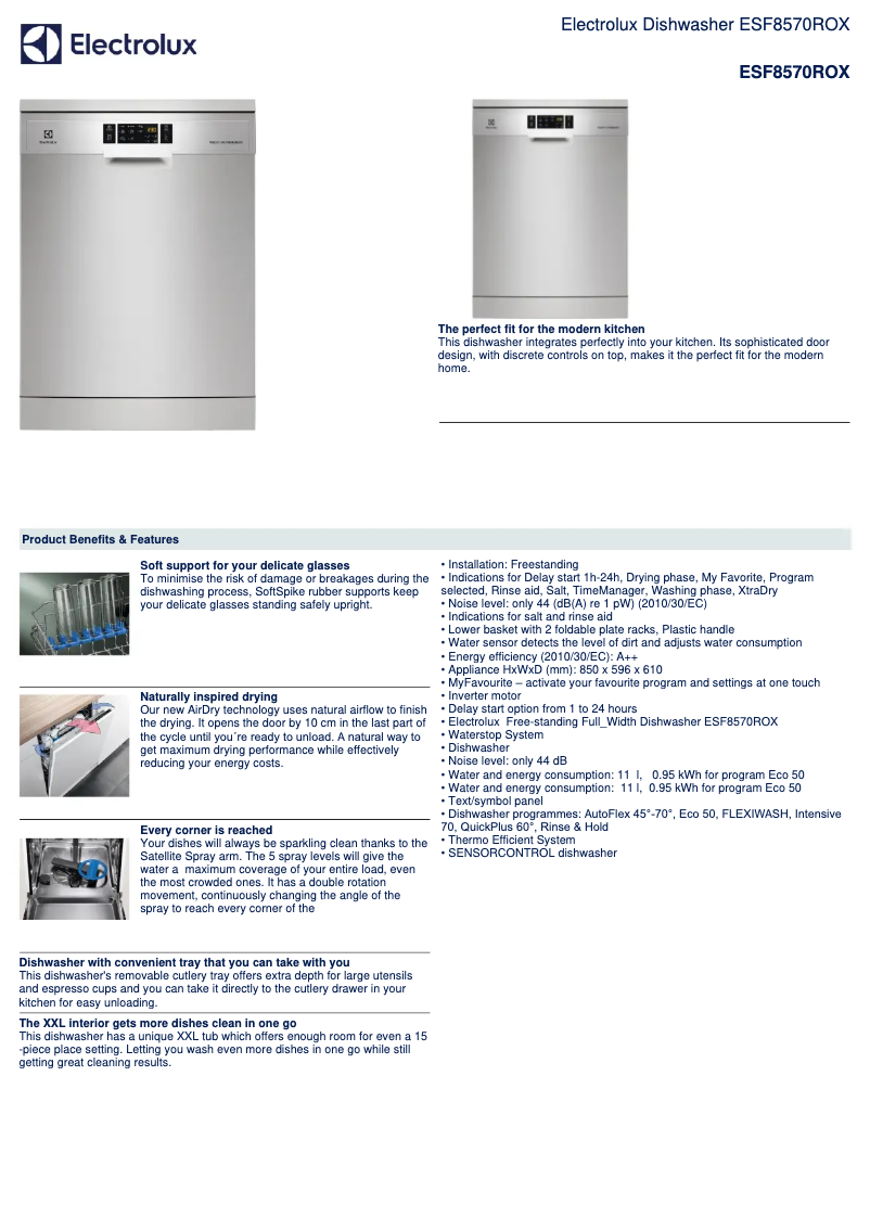 Page 1 de la notice Fiche technique Electrolux ESF8570ROX