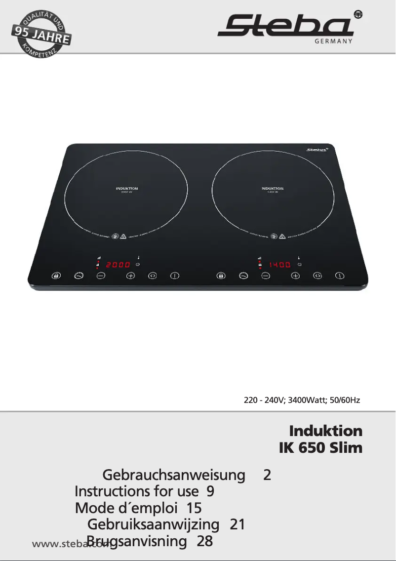 Page 1 de la notice Manuel utilisateur Steba IK 650 Slim