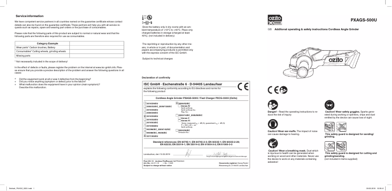 Página 1 del manual Manual de usuario Ozito PXAGS-500U