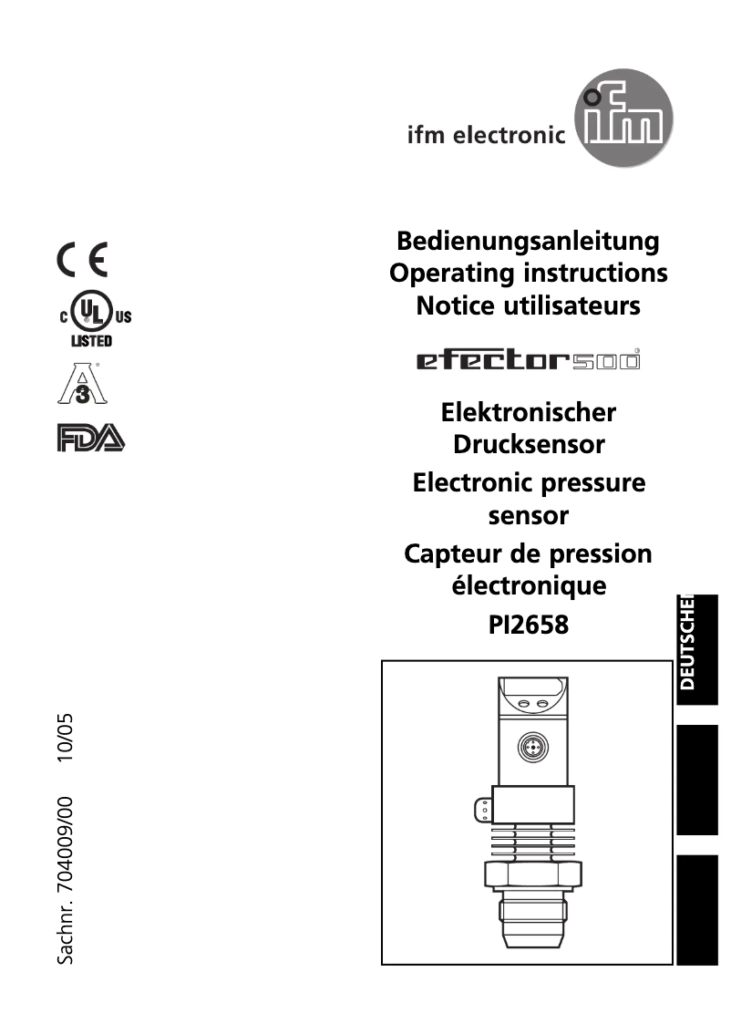 Page n°1 - Manuel utilisateur IFM PI2658