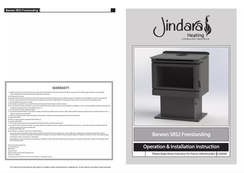 Page 1 de la notice Manuel utilisateur Jindara Barwon
