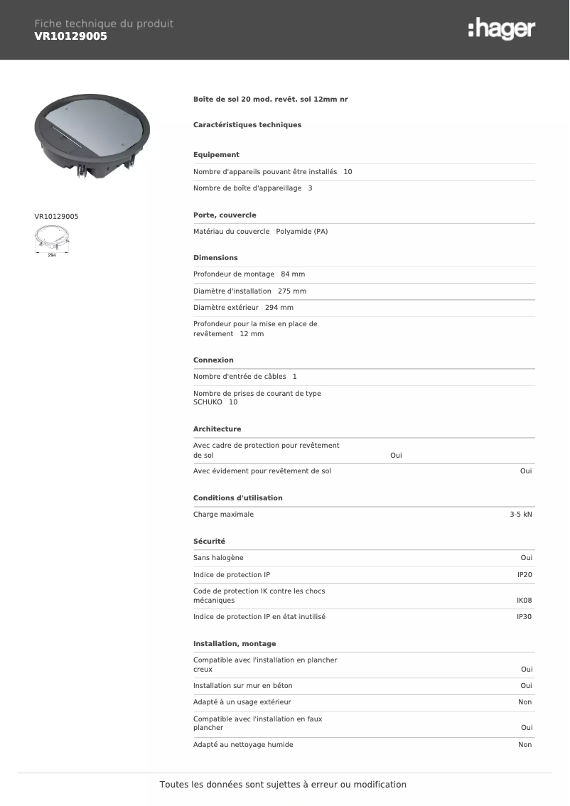 Image de la première page du manuel de l'appareil VR10129005