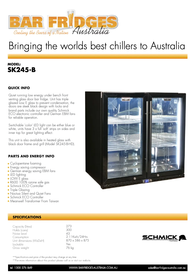 Page n°1 - Fiche technique Schmick SK245-B