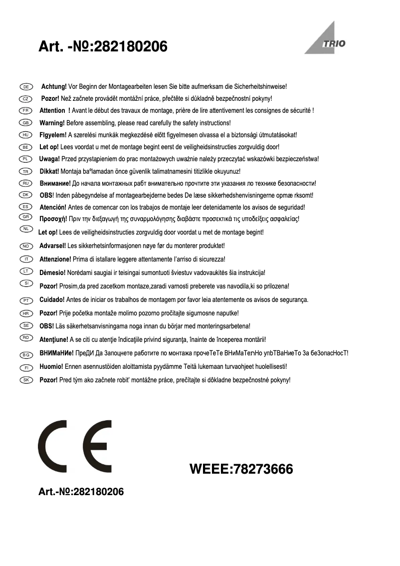 Page n°1 - Manuel utilisateur Trio Lighting Livello 282180206