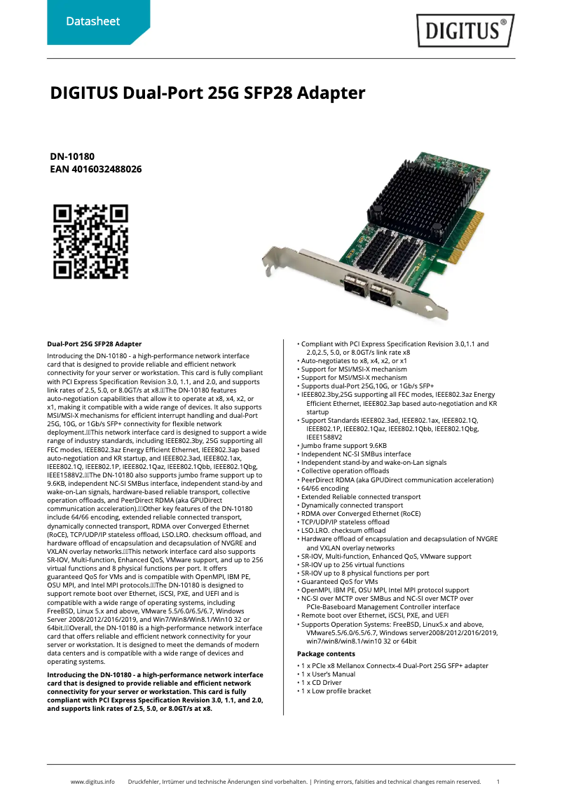Page n°1 - Fiche technique Digitus DN-10180