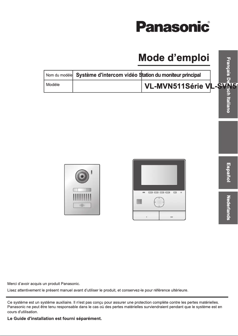 Page 1 de la notice Manuel utilisateur Panasonic VL-MVN511