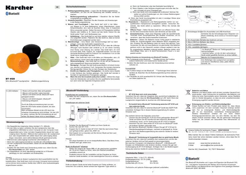 Page 1 de la notice Manuel utilisateur Karcher Audio BT 4130