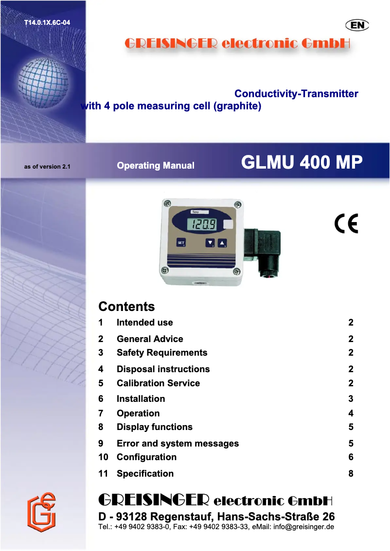 Page n°1 - Manuel utilisateur Greisinger GLMU 400 MP