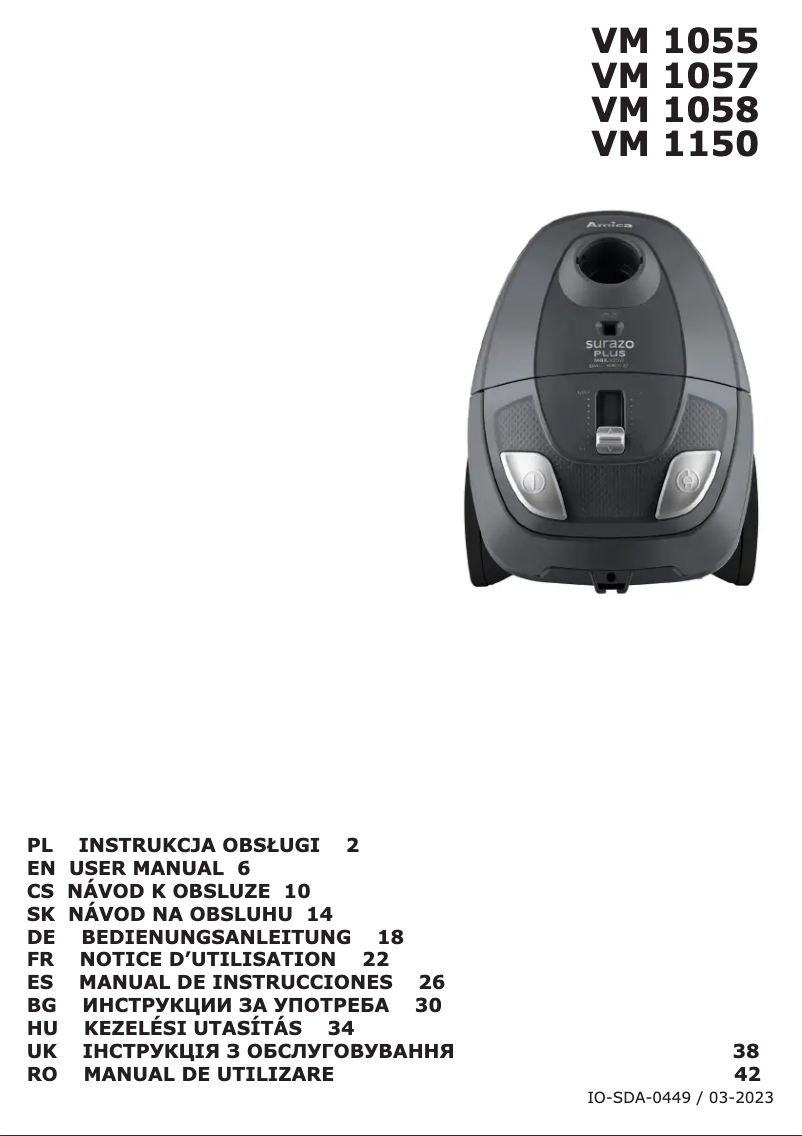 Page n°1 - Manuel utilisateur Amica Surazo VM 1058