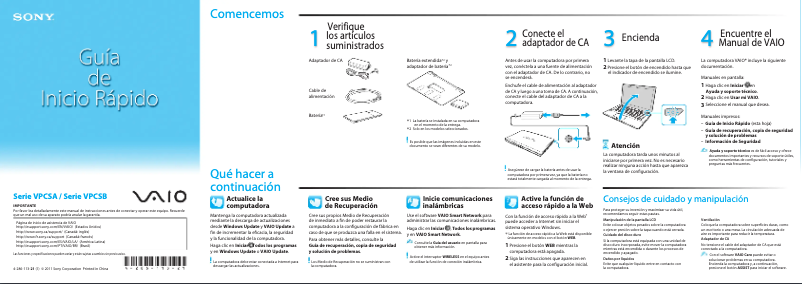Page n°1 - Guide d'installation Sony Vaio VPCSB2ZDZ