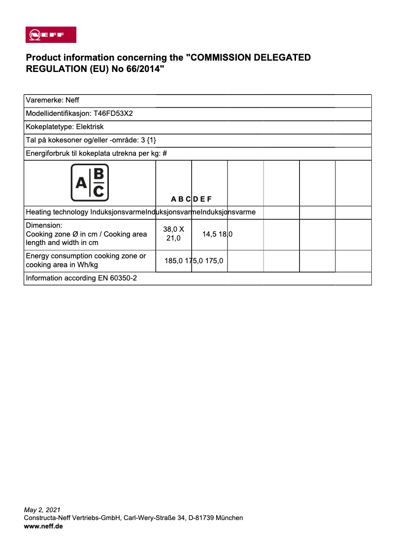 Page n°1 - Label énergétique Neff T46FD53X2