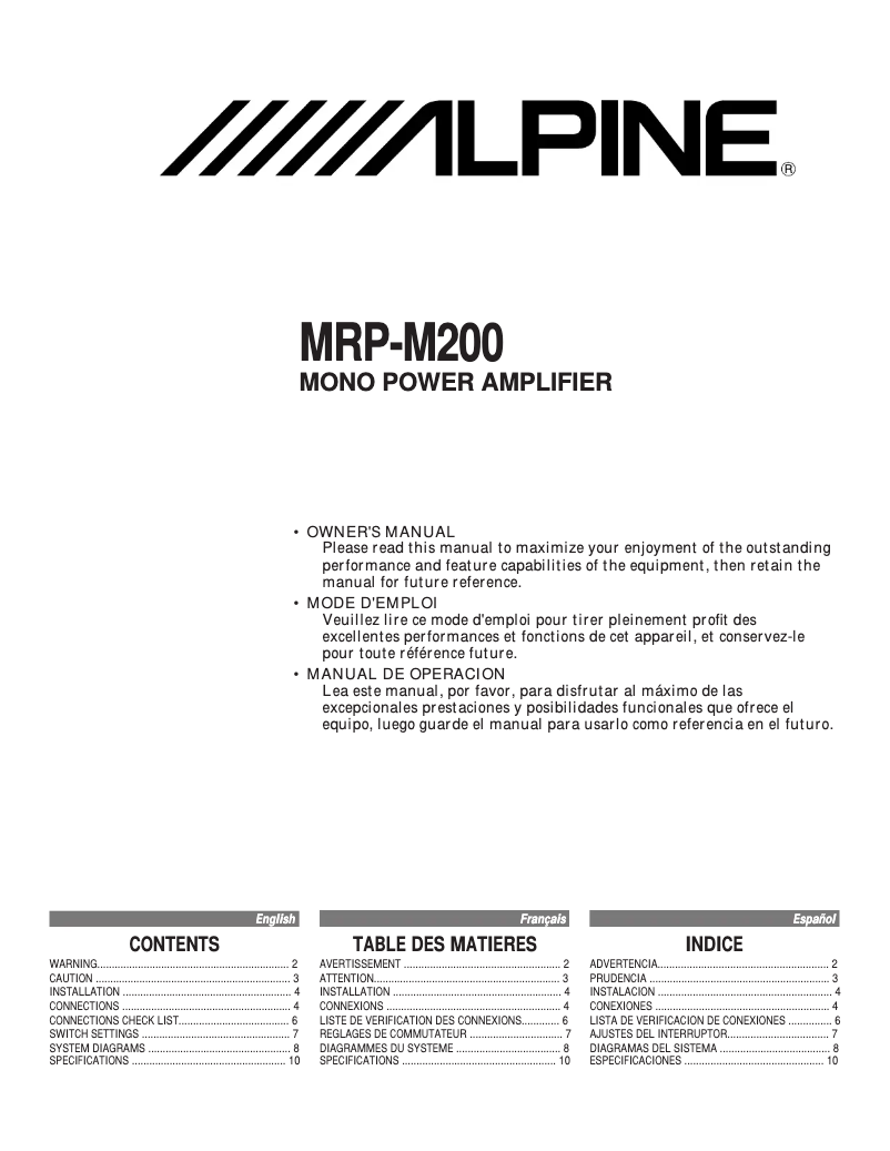 Image de la première page du manuel de l'appareil MRP-M200