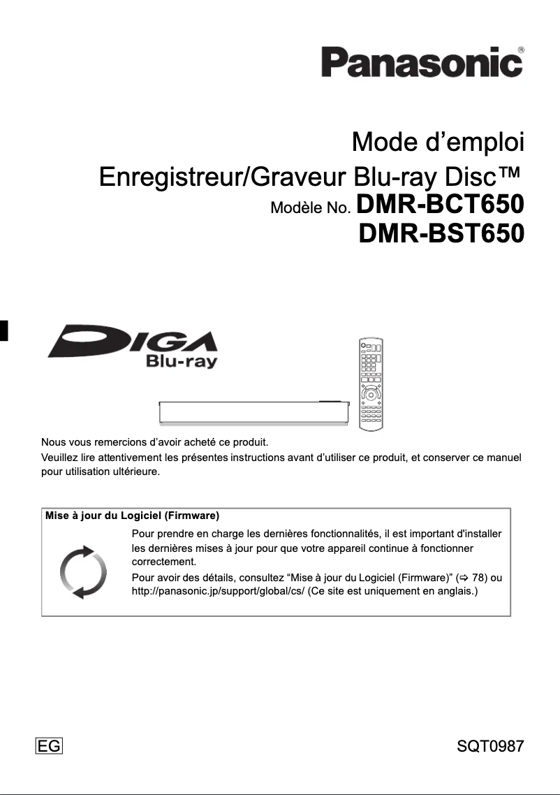 Page 1 de la notice Manuel utilisateur Panasonic DMR-BST650