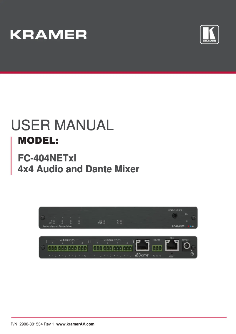 Page 1 de la notice Manuel utilisateur Kramer FC-404NETxl