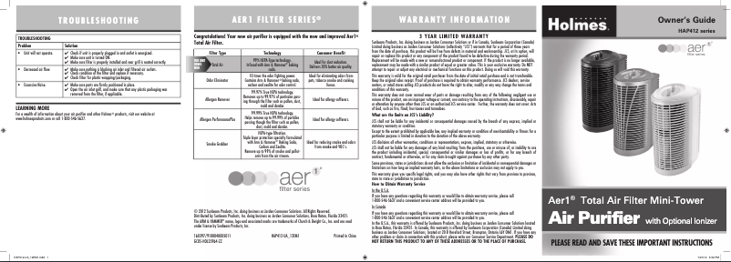 Page 1 de la notice Manuel utilisateur Jarden HAP412N-U