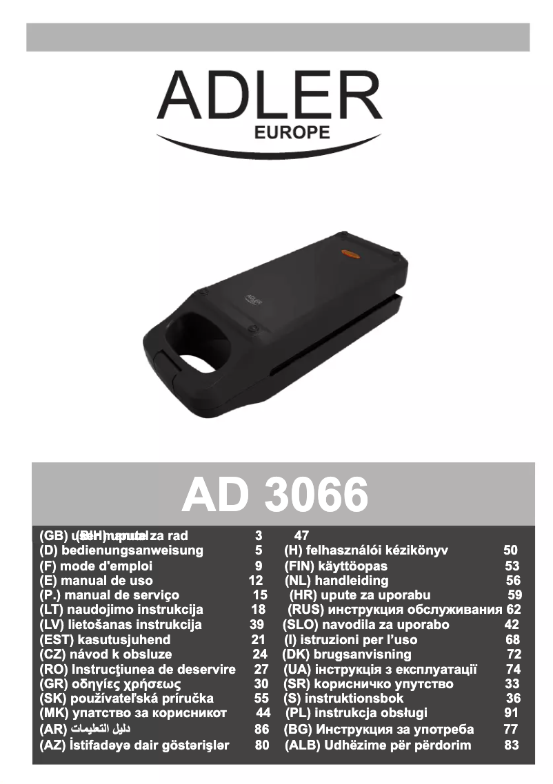 Page 1 de la notice Manuel utilisateur Adler AD 3066