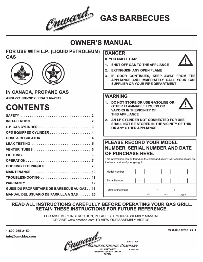 Page 1 de la notice Manuel utilisateur Broil King Imperial XLS