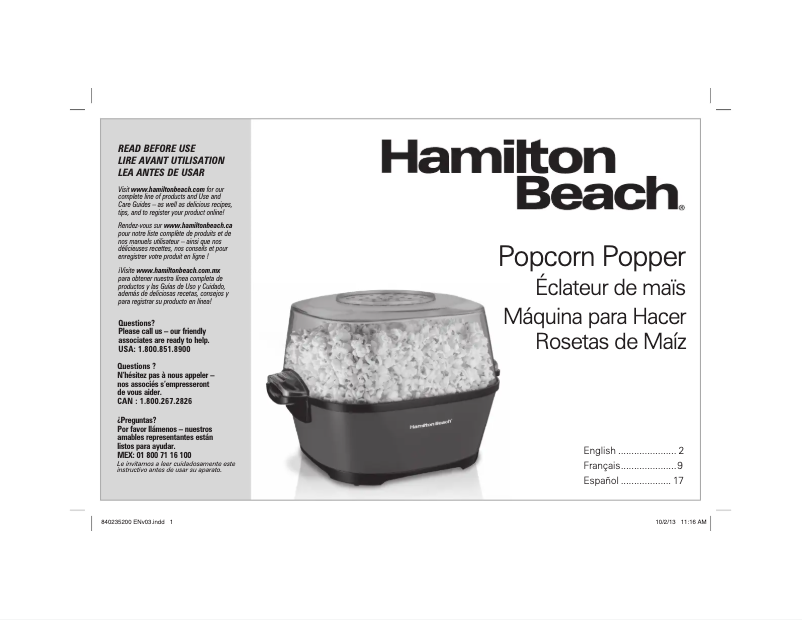 Page n°1 - Mode d'emploi Hamilton Beach 73302